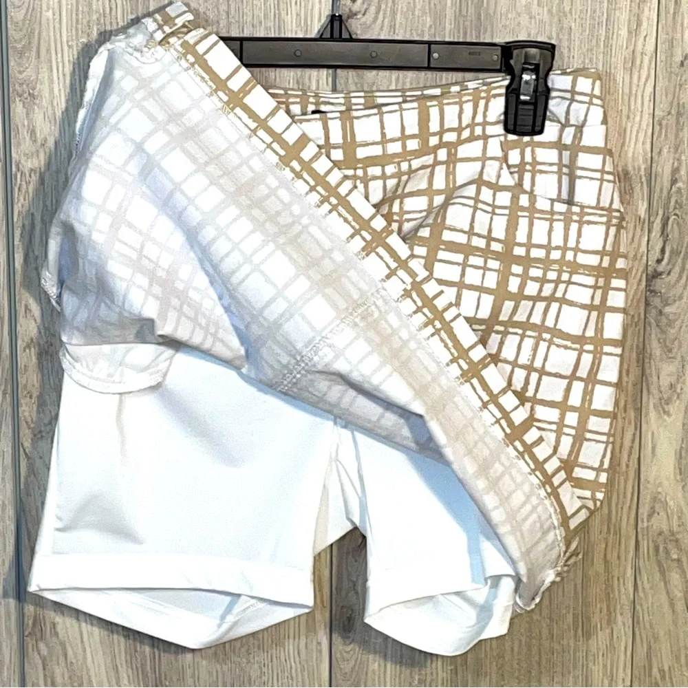Hilary Radley Skort Small Tan White Printed Stretch Pockets Pre-owned - Picture 6 of 6